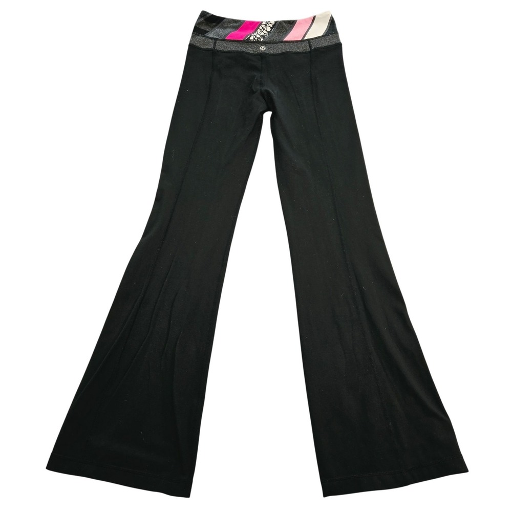 Lululemon Leggings Womens 4 Black Flared Ankle Elastic Waist Pockets Yoga